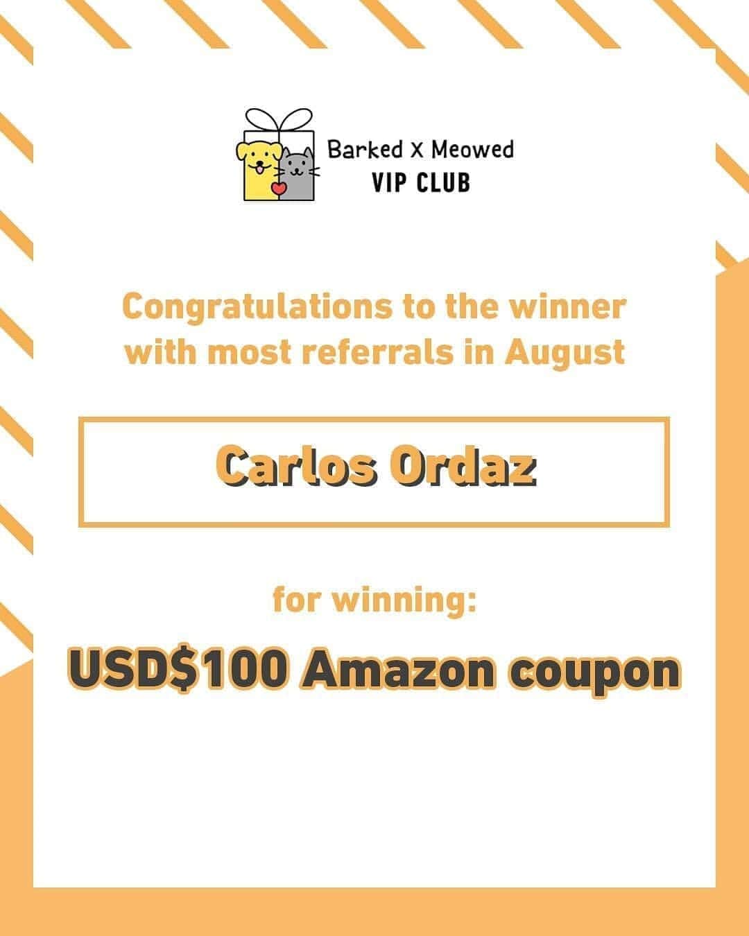Aww Clubさんのインスタグラム写真 - (Aww ClubInstagram)「Congratulations to Gemma Kass and Jedrzej Dlugiewicz for winning the Barked X Meowed VIP Club August new member rewards - USD$100 Amazon coupon! Thank you Carlos Ordaz for referring the most new members in August and you win a USD$100 Amazon coupon too! . 🎁Tap link in bio to join the “Barked X Meowed VIP Club” for FREE now! . Monthly rewards are waiting for you and you might be the next one to win USD$100! 😎 Refer your friends to join for a chance to win an extra $100 Amazon Gift Card! - #meowed @barked #BarkedMeowedVIP #membership #reward #gift #cat #catdad #catmom #catlover #dog」9月24日 20時16分 - meowed