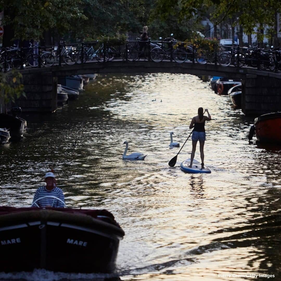ABC Newsさんのインスタグラム写真 - (ABC NewsInstagram)「Woman paddles down canal in Amsterdam, Netherlands as Dutch authorities impose a 1 a.m. curfew on bars and restaurants. #amsterdam #netherlands」9月24日 21時33分 - abcnews