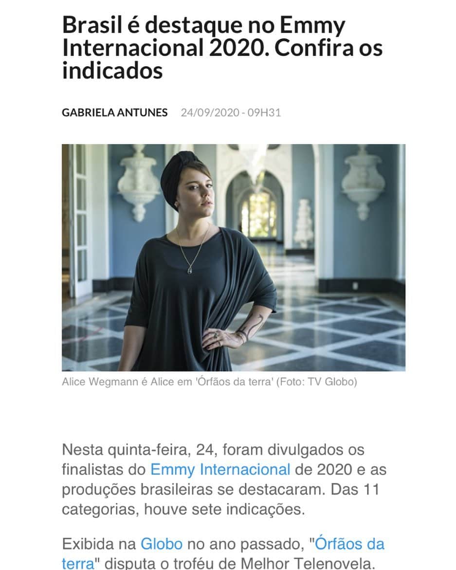 Alice Wegmannのインスタグラム：「e temos indicação ao Emmy de Melhor Telenovela com #ÓrfãosDaTerra 🌟 vivaaaaaaa @thelmaguedes @ducarachid @colunapatriciakogut」