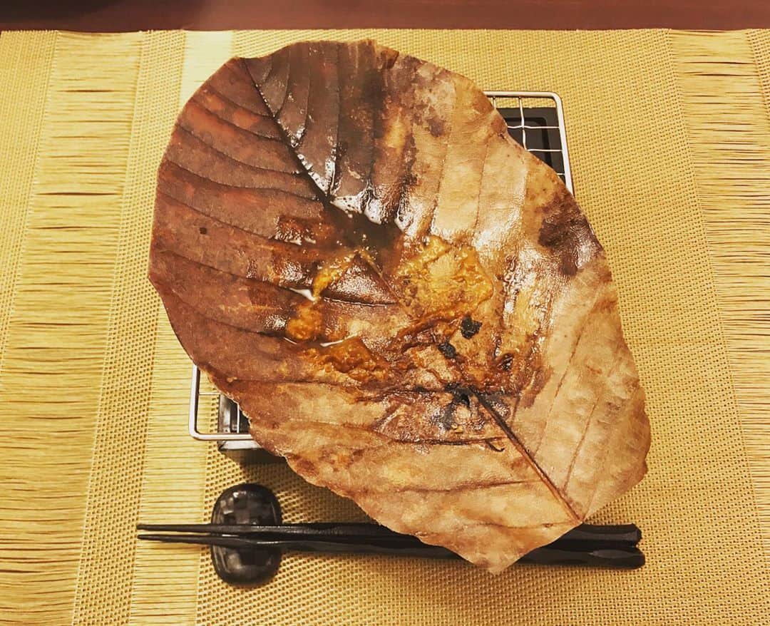 ペギのインスタグラム：「朴葉みその何とか何とか #綺麗な旬の野菜達 #味噌の盛り方が食欲そそります #これくらいの椎茸なら食べれます #これくらいの椎茸なら食べれる人と繋がりたい #右下のは何かわかりません #この葉はなぜ燃えないのか #なぜ葉に乗せようと思ったのか #なぜビルが倒れないのか #なぜ山があったら登りたくなるのか #実はそこまで気にならない」