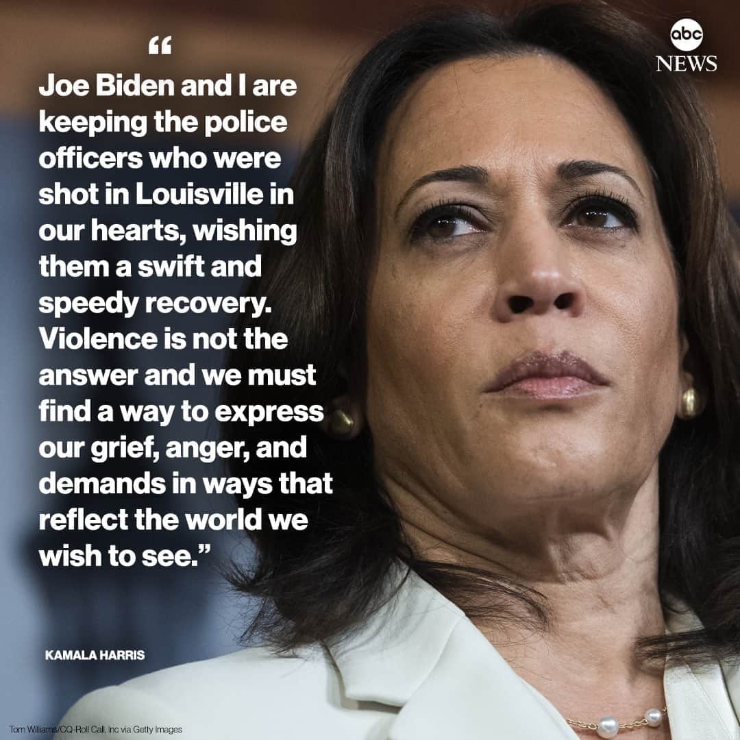 ABC Newsさんのインスタグラム写真 - (ABC NewsInstagram)「Sen. Kamala Harris on two officers shot amid violent protests in Louisville overnight: "Violence is not the answer and we must find a way to express our grief, anger, and demands in ways that reflect the world we wish to see." #kamalaharris #louisville #breonnataylor #us」9月24日 22時33分 - abcnews