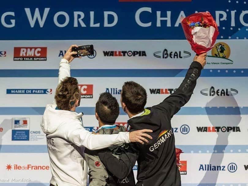 シーン・マコールさんのインスタグラム写真 - (シーン・マコールInstagram)「4 years ago • Many have seen the iconic selfie @manu_cornu took of us on the podium after the anthem but I didn’t see until a few weeks later that it was a Live Photo, which then makes it a 3-second clip with Audio! Turn on your sound and FEEL the energy from the crowd 🔊 ⠀⠀⠀⠀⠀⠀⠀⠀⠀ Some of my best competitions memories will always be from the Bercy stadium, having won the combined World Championships twice (2012, 2016) beneath its roof! 🏆 ⠀⠀⠀⠀⠀⠀⠀⠀⠀ ⠀⠀⠀⠀⠀⠀⠀⠀⠀ ⠀⠀⠀⠀⠀⠀⠀⠀⠀ ⠀⠀⠀⠀⠀⠀⠀⠀⠀ ⠀⠀⠀⠀⠀⠀⠀⠀⠀ @adidasterrex  @scarpana  @joerockheads  @verticalartclimbing  @flashedclimbing  @perfect_descent  @CANFund  @visaca  @bloczdistribution #verticalart #CANFund #TeamVisa #climbing #train #canada #athlete #sports #power #fitness #work #fun #great #viral #paris #france」9月25日 0時02分 - mccollsean