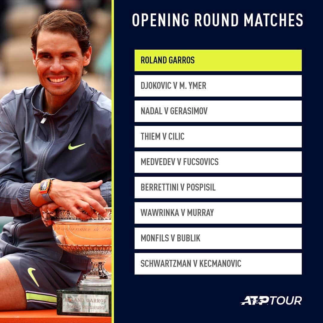 ATP World Tourさんのインスタグラム写真 - (ATP World TourInstagram)「@rolandgarros will be 🔥 from the first ball! Which R1 matches are you excited to watch? 🍿📺」9月25日 1時47分 - atptour