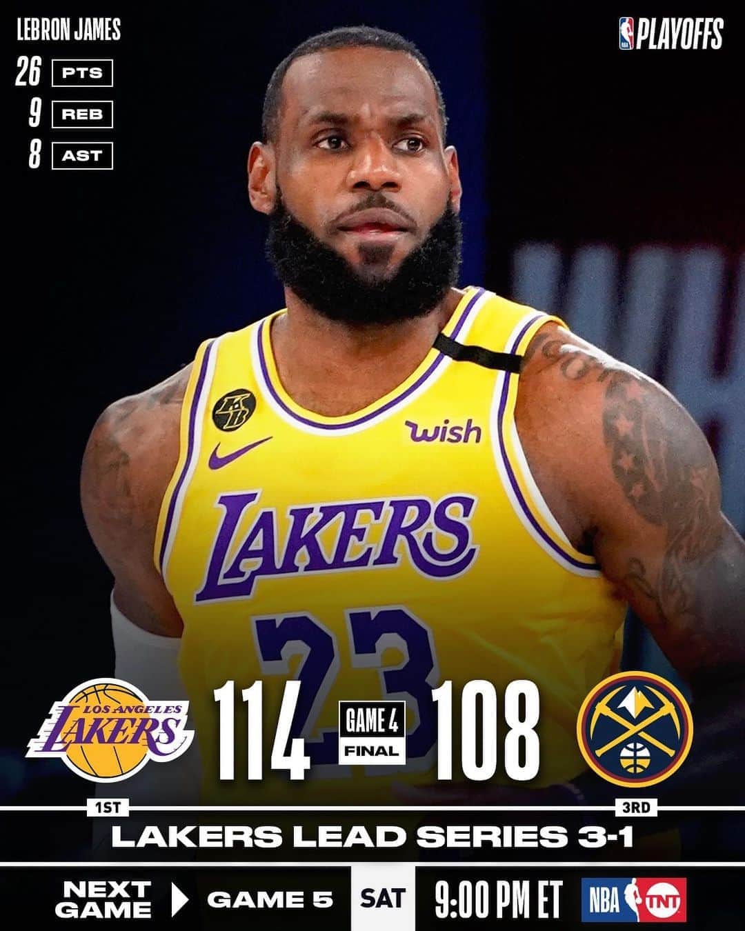 NBAさんのインスタグラム写真 - (NBAInstagram)「The @lakers take 3-1 Western Conference Finals lead with 114–108 victory on @kingjames’ 26/9/8!  #WholeNewGame  #NBAPlayoffs」9月25日 13時02分 - nba