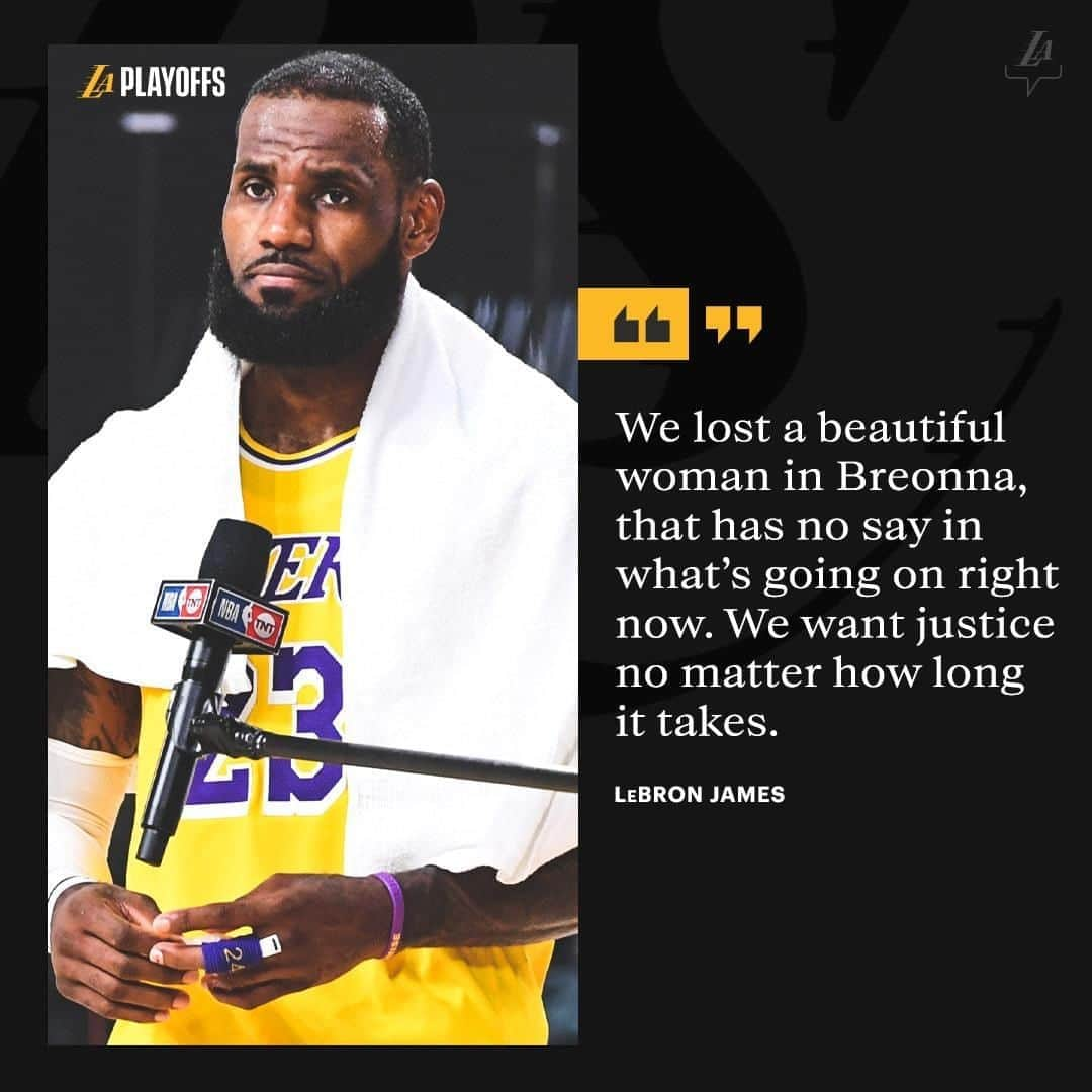 Los Angeles Lakersさんのインスタグラム写真 - (Los Angeles LakersInstagram)「“We lost a beautiful woman in Breonna. … We want justice no matter how long it takes.” - @kingjames」9月25日 13時29分 - lakers