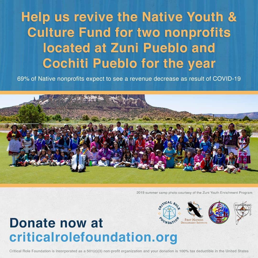 アシュレー・ジョンソンのインスタグラム：「For our first campaign we partnered with First Nations Development Institute (@fndi303). They are an incredible organization and we couldn’t be more excited to work alongside them.   As I’m sure you all know, when a major crisis occurs, marginalized communities feel the negative effects the most. 69% of Native non-profits expect to see a revenue decrease as a result of Covid-19. Our goal is to raise $50,000 to help fund their Native Youth & Culture Program for two tribes, The Zuni Pueblo and the Cochiti Pueblo, for an entire year. Critters, let’s show them how we ROLL. For more information, click on the link in my bio.」