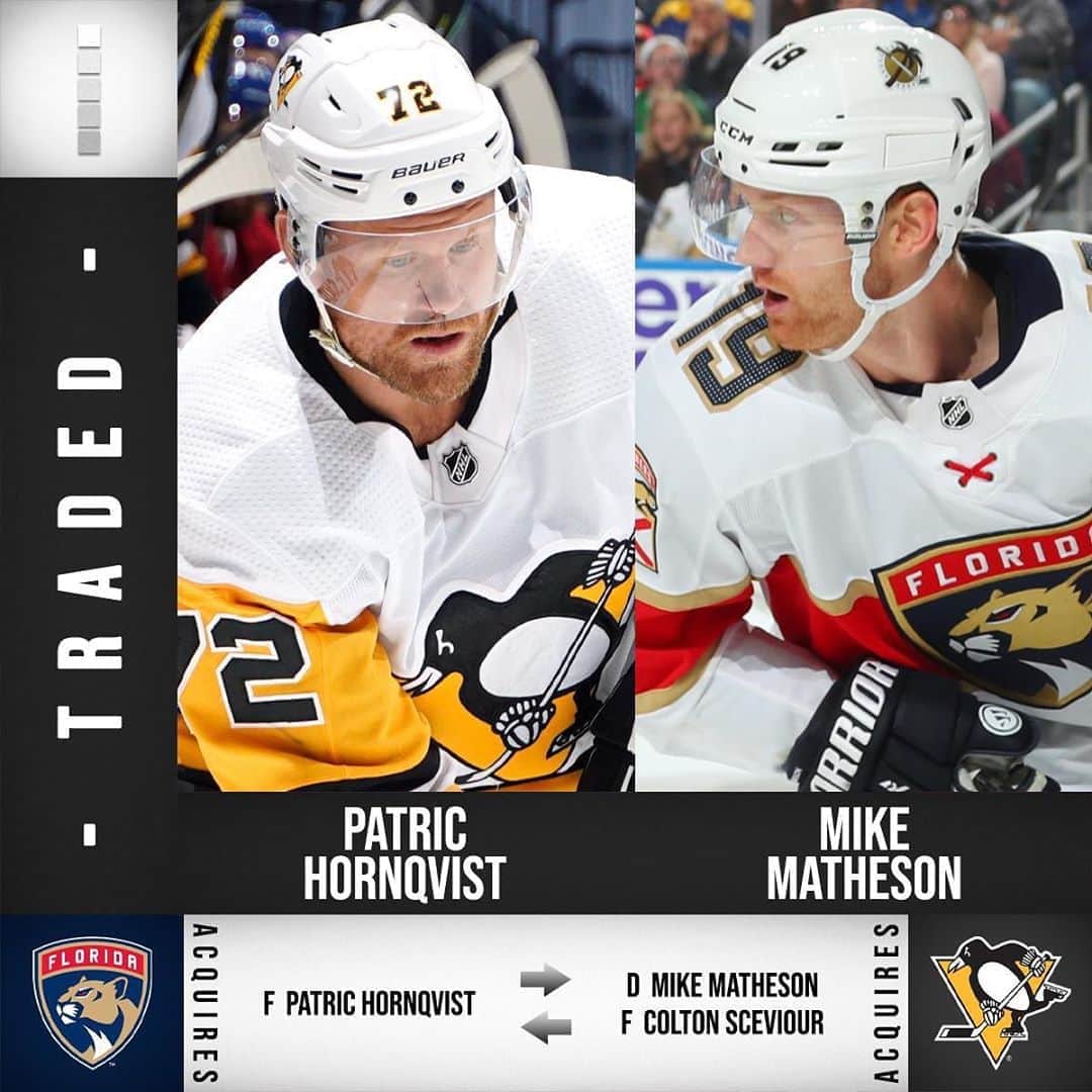 NHLさんのインスタグラム写真 - (NHLInstagram)「BIG TRADE! Patric Hornqvist is heading to the @flapanthers in exchange for Mike Matheson and Colton Sceviour.」9月25日 6時06分 - nhl