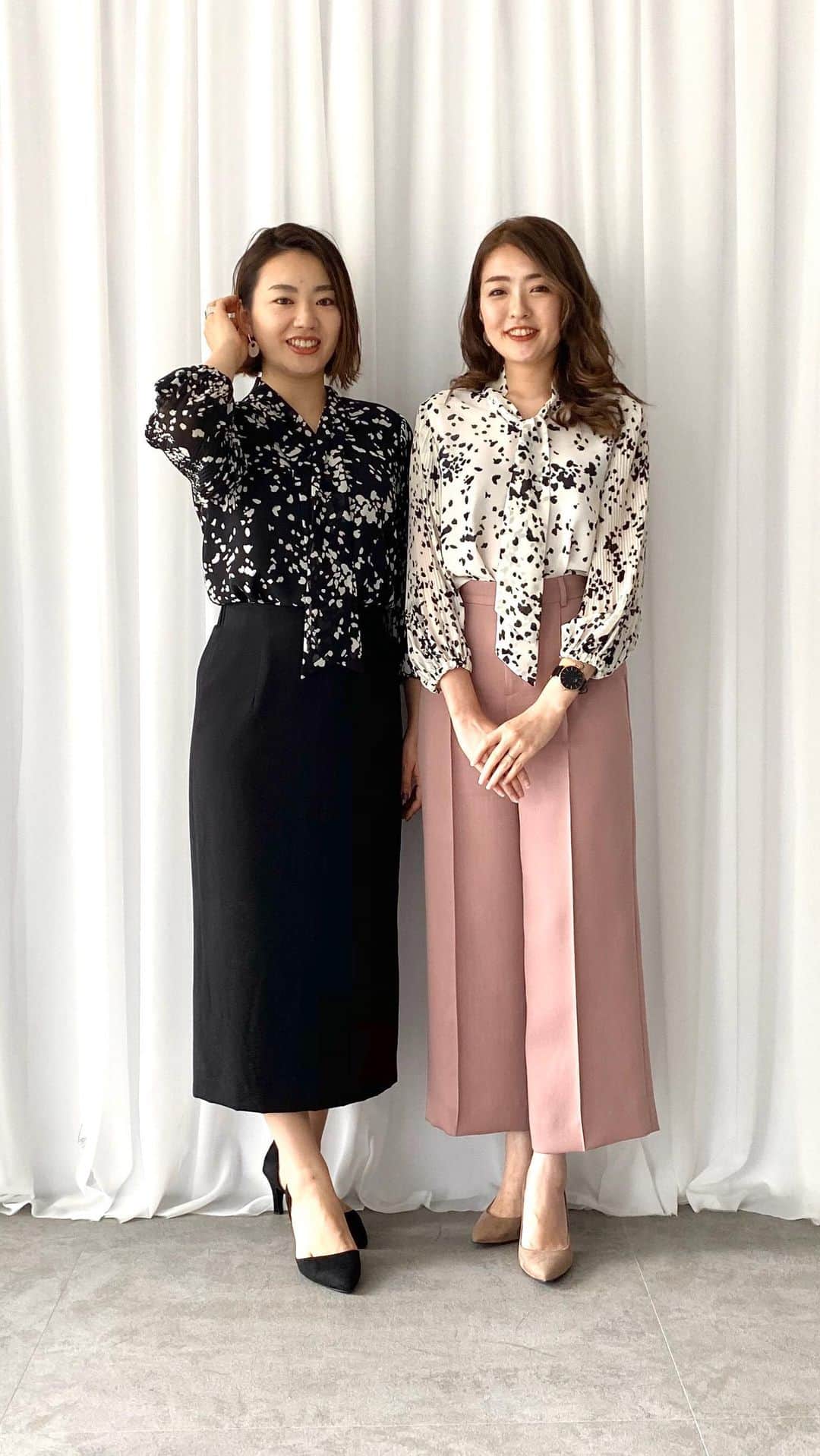 cdec_official Aesthetic Senseのインスタグラム：「. SHOP STAFFがお届けする トレンドのアニマル柄ブラウスの着こなし術！！  右　サガミさん　165cm 左　タケコシさん　166cm  ◆ご紹介アイテム  【 レオパード柄ブラウス】‪187-89900‬ ¥16,000+税  size :34.36.38.40号  color 119 ブラック柄 150 オフ柄 172 ピンク柄  【ワイドパンツ】‪187-69900 ¥18,000+税  size :34.36.38.40号  color 043 ブラウン 050 ベージュ 072 ピンク  【ミモレ丈スカート】‪187-79851 ¥14,500+税  size :34.36.38.40号  color 019 ブラック 043 ブラウン 068 ダークオレンジ   オフィシャルサイトはこちら↓ http://www.coupdechance.jp/  #COUP DE CHANCE #クードシャンス #ショップスタッフ #ファッション #ファッションコーデ #スタイリング #コーディネート #接客 #バーチャル #おしゃれコーデ #秋コーデ #レオパード #おそろコーデ #着まわし #着まわしコーデ」