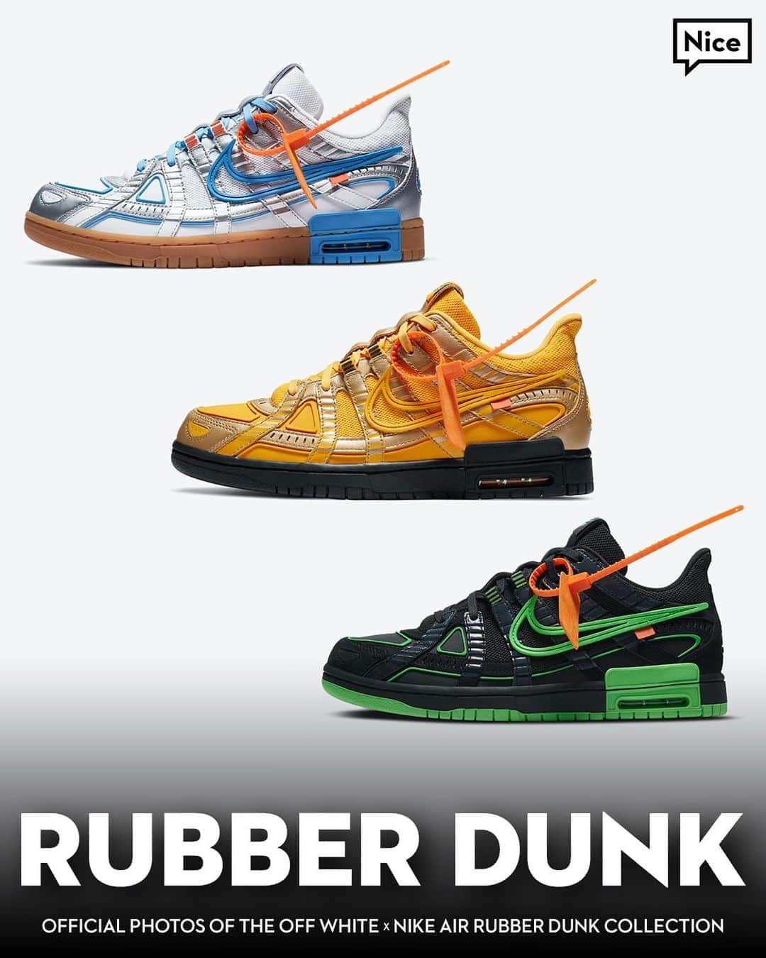 のインスタグラム：「Which #OffWhite x Nike Rubber Dunk are you looking at? 👀」