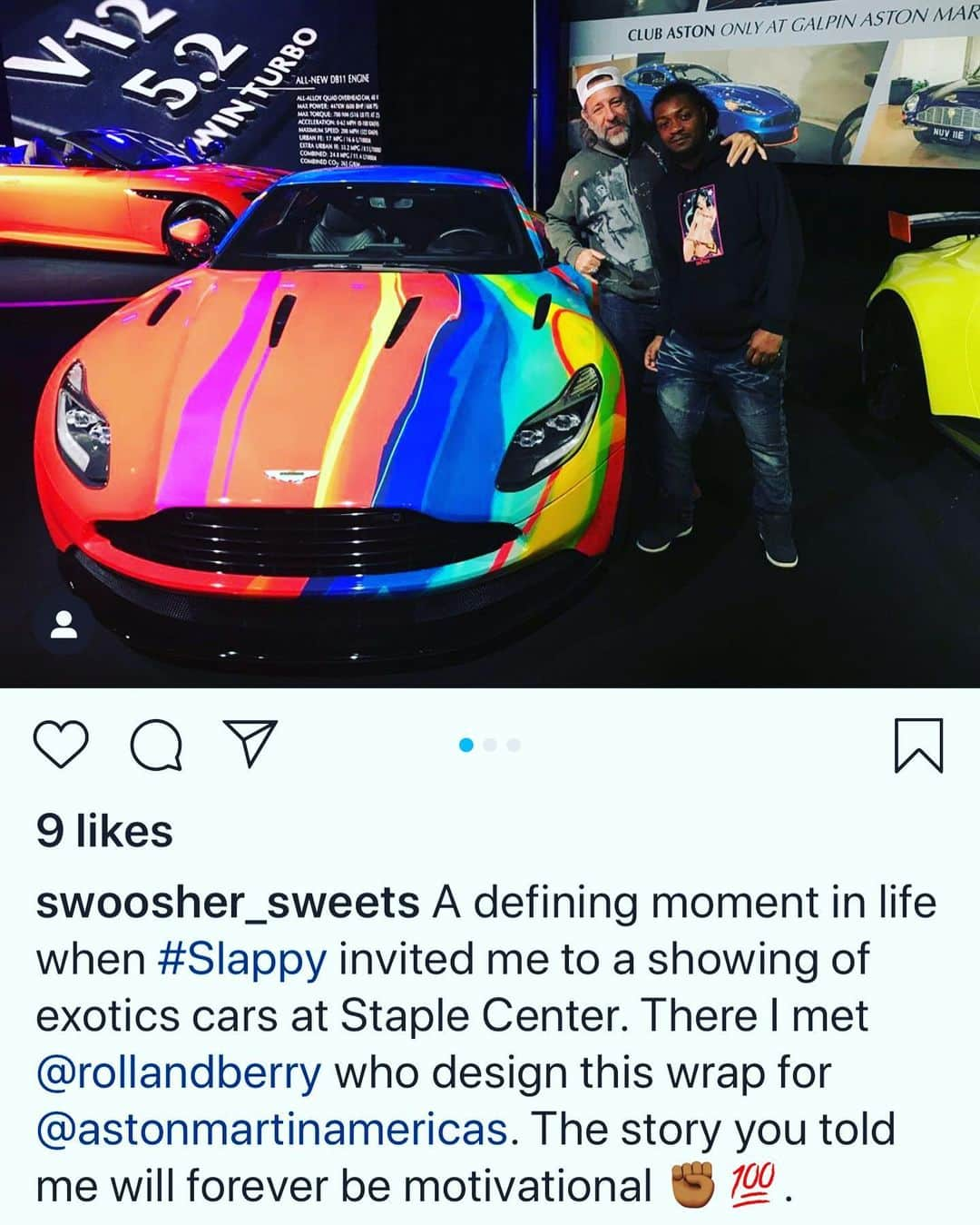 カラーさんのインスタグラム写真 - (カラーInstagram)「@swoosher_sweets sendin you love right back ... I have many story of triumph and failure ..what I learned is keep going no matter what ... #rollandberry #astonmartin #abstractartist #carart #contemporaryart #autoshow #laautoshow #jamesbond #colur #streetart #beliveinyourself #billionaire #basquiat #braveheart #bounceback #dontquite #youcandoit #unstoppable #universe #imissyoujason」9月25日 8時34分 - rollandberry