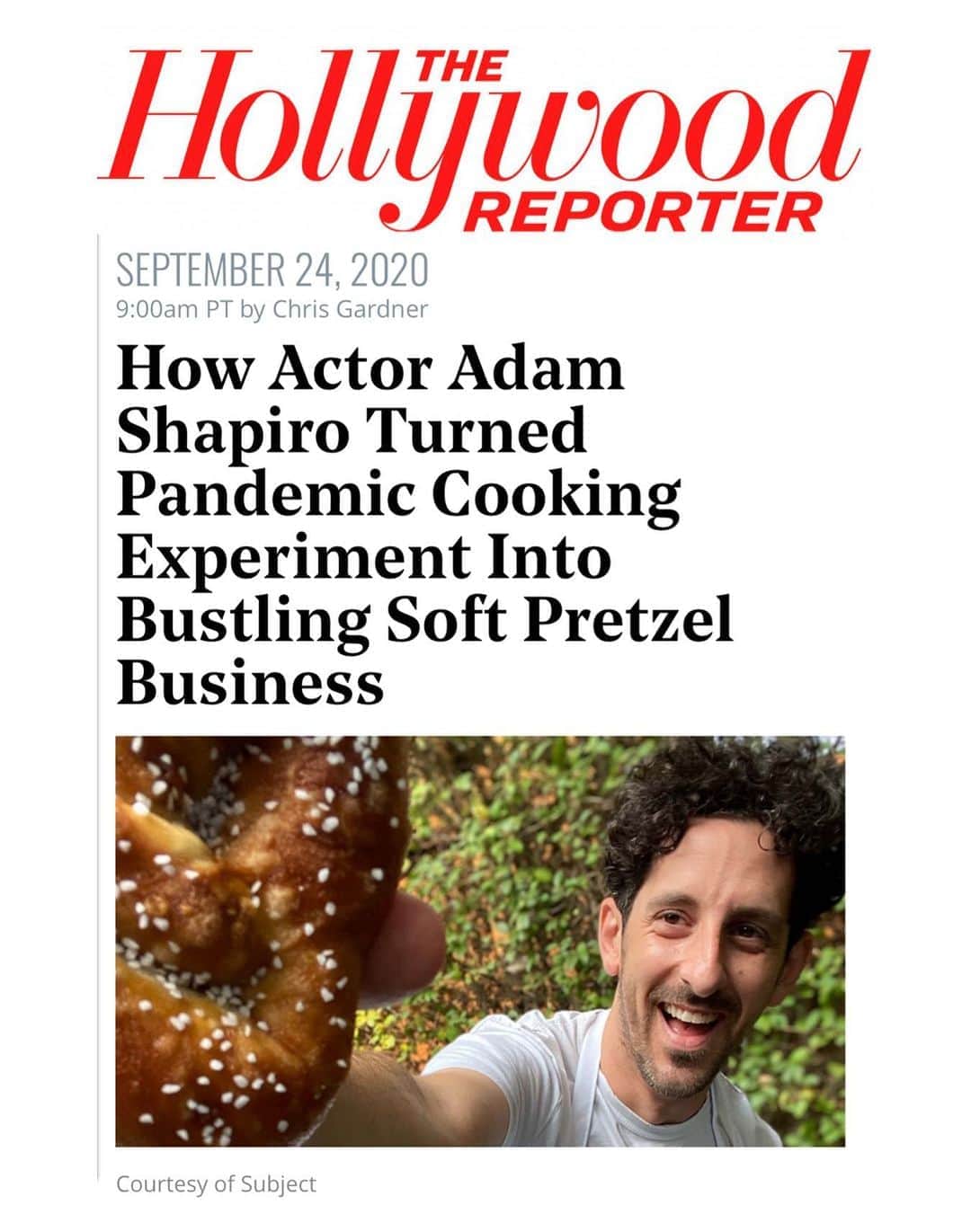 アダム・シャピロのインスタグラム：「I didn’t photoshop this! This is real! WHAT?! Thanks @christophergardner @snoodit @hollywoodreporter for all the @shappypretzel love. LINK IN BIO 🥨」