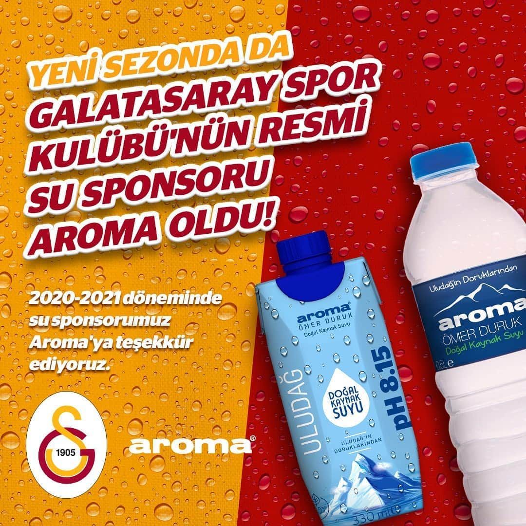 ガラタサライSKさんのインスタグラム写真 - (ガラタサライSKInstagram)「Geçen sezon olduğu gibi yeni sezonda da #Galatasaray Spor Kulübü’müzün resmi su sponsoru olan Aroma’ya teşekkür ediyoruz.」9月25日 21時31分 - galatasaray