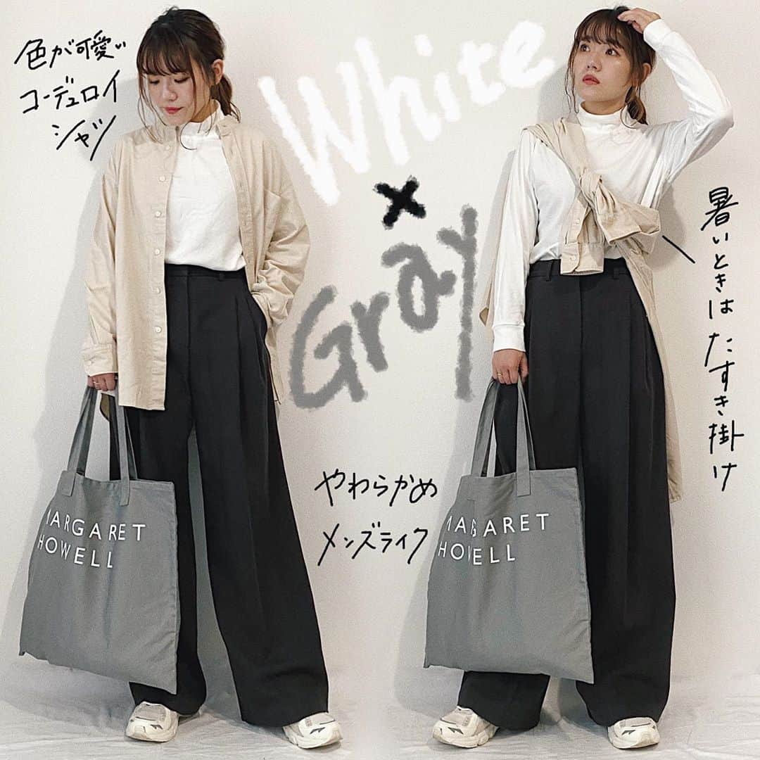 かほこ。さんのインスタグラム写真 - (かほこ。Instagram)「ㅤㅤㅤㅤㅤㅤㅤㅤㅤㅤㅤㅤㅤ ㅤㅤㅤㅤㅤㅤㅤㅤㅤㅤㅤㅤㅤ shirt : #uniqlou tops : #uniqlo pants : #isook bag : #margarethowell sneakers : #fila ㅤㅤㅤㅤㅤㅤㅤㅤㅤㅤㅤㅤㅤ 展示会で見て買うと決めたコーデュロイシャツ。色味がやっぱりかわいい🥺❤︎Mサイズにしました！ ㅤㅤㅤㅤㅤㅤㅤㅤㅤㅤㅤㅤㅤ パンツはチャコールグレーだと思ってたけど、zozoの表記だとブラック、、でも一応ホワイト×グレーコーデってことで。スニーカーもオフホワイトとグレーのもの。 ㅤㅤㅤㅤㅤㅤㅤㅤㅤㅤㅤㅤㅤ シルエットが可愛いので横の感じも2枚目に載せました。 ㅤㅤㅤㅤㅤㅤㅤㅤㅤㅤㅤㅤㅤ #kaho_fashion」9月25日 22時24分 - xxokohakxx