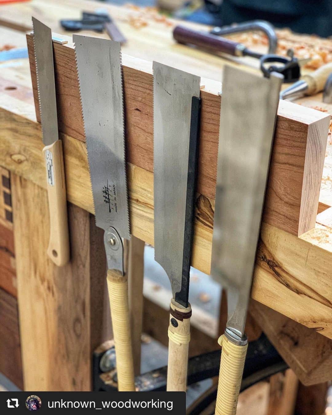 SUIZAN JAPANさんのインスタグラム写真 - (SUIZAN JAPANInstagram)「Simple is best👍﻿ Thank you for using our saws!﻿ ﻿ #repost📸 @unknown_woodworking﻿ Quick win during the shop re-org. Very simple cherry board to hold my Japanese saws. Waiting for round magnets so I can just drill holes drop them in and be done.  Still working out how to lay my machines out to best maximize space﻿ .﻿ .﻿ .﻿ #handtoolstorage #japanesesaw #handsaw #pullsaw #handsawstorage #toolstorage #magentictoolholder #toolholder #sawholder #handtoolwoodworking #whatsonthebench #roubo #cherry #roughsawn #🍒 #woodwork #woodworker #latenightwoodworking #workwhenthebabysleeps #shopreorganization #builtnotbought #unknownwoodworking﻿ ﻿ #suizan #suizanjapan #ryoba #dozuki #dovetail #diy #diyideas」9月25日 14時10分 - suizan_japan