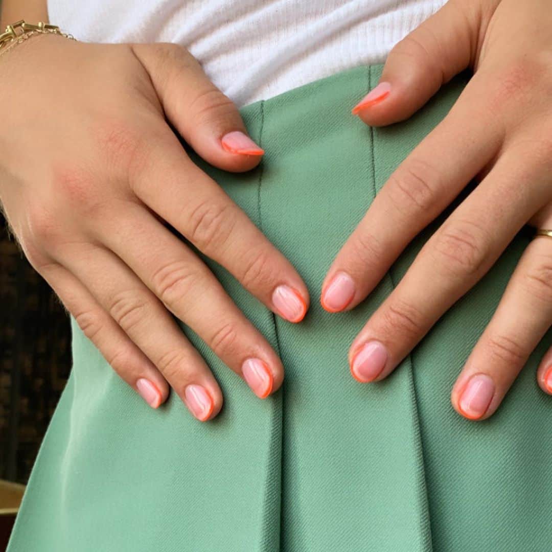 Mei Kawajiriさんのインスタグラム写真 - (Mei KawajiriInstagram)「@tommy.dorfman orange edge x pink tint 💓 #Nailsbymei」9月26日 7時26分 - nailsbymei