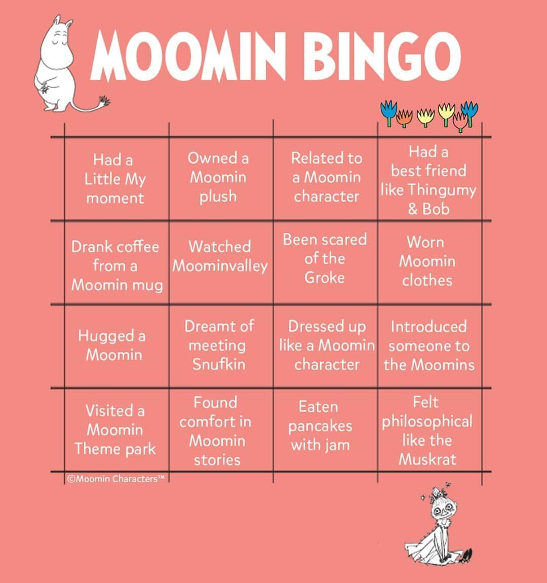 ムーミンさんのインスタグラム写真 - (ムーミンInstagram)「Time for some MOOMIN BINGO!🤩 Challenge your friends and tag us - how many did you get?😎 Have a Moominous weekend!💛 #moomin #moominbingo #moominofficial」9月26日 0時11分 - moominofficial