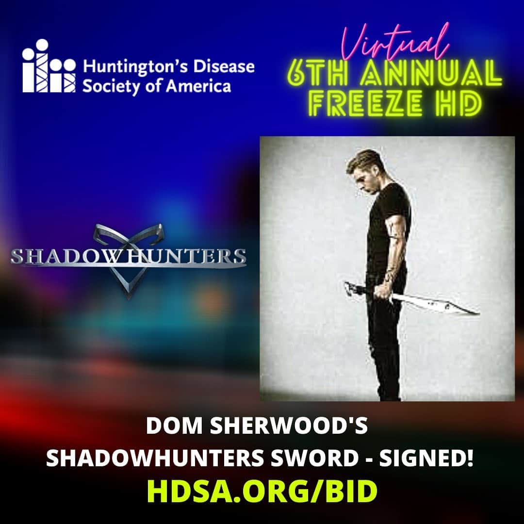 ドミニク・シャーウッドさんのインスタグラム写真 - (ドミニク・シャーウッドInstagram)「Ladies and gents!   The sword in this photo, THE ONE I USED IN THE SHOW, is now up for auction. Signed by me.   My friend @skittishkid is hosting a COMPLETELY FREE event supporting the Huntington’s disease society of America  @hsdanational   How to get involved: Go to HDSA.org/FreezeHD to sign up for the event, donate, or BID on items like this.   The event is This Saturday, September 26th from 6pm to 8:15pm PST  Don’t miss you chance to get your hands on this one of a kind sword used by me on the set of #Shadowhunters. And, more importantly, support this wonderful cause.   There will be a link to the sword and auction in my bio.   Visit @wefreezehd or HSDA.org/FreezeHD for more info.   Happy bidding.   Peace and love x」9月26日 3時25分 - domsherwood