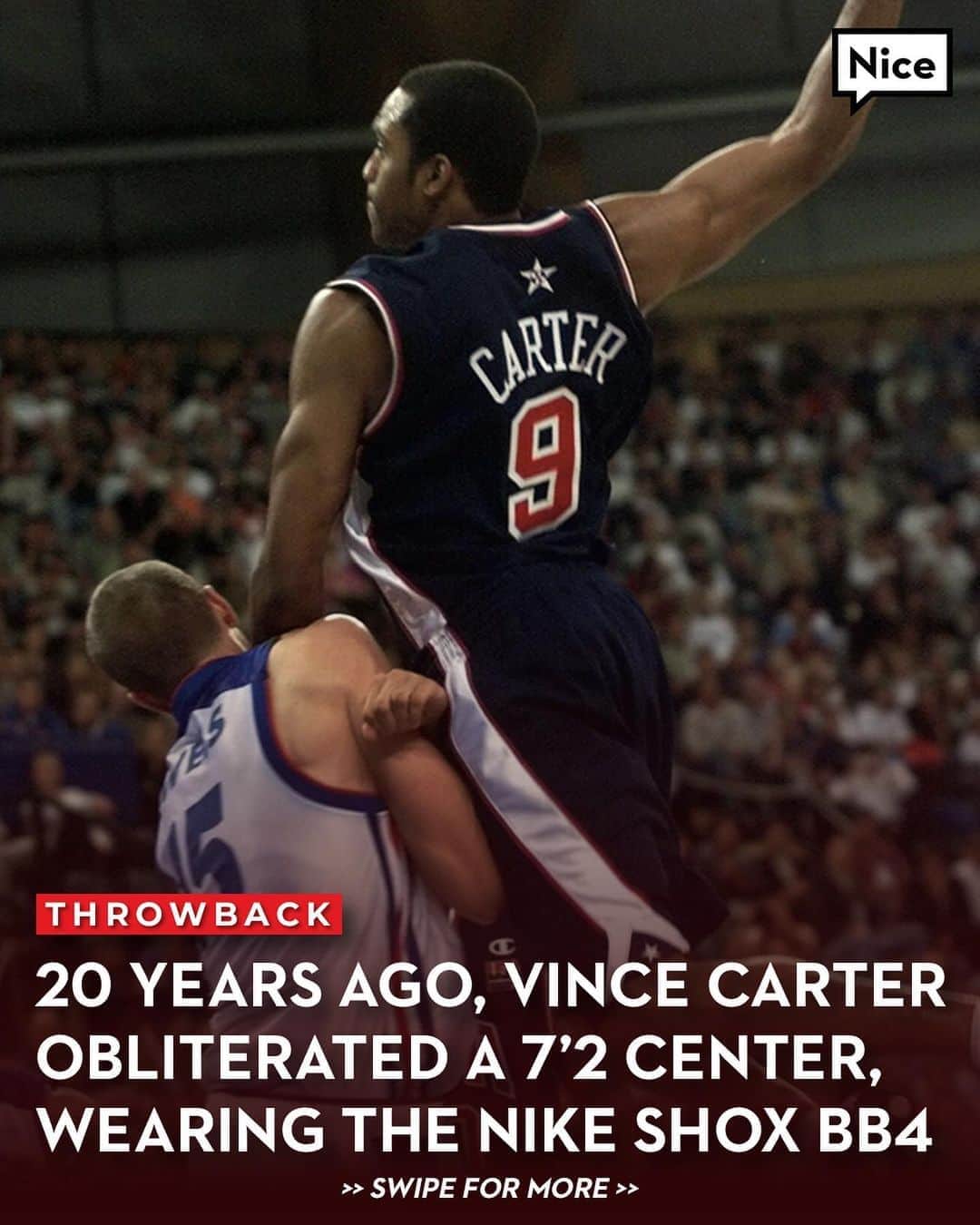 Nice Kicksさんのインスタグラム写真 - (Nice KicksInstagram)「Where were you when #VinceCarter become a national hero? 🇺🇸 @nicekicksvault #DunkOfDeath」9月26日 3時50分 - nicekicks