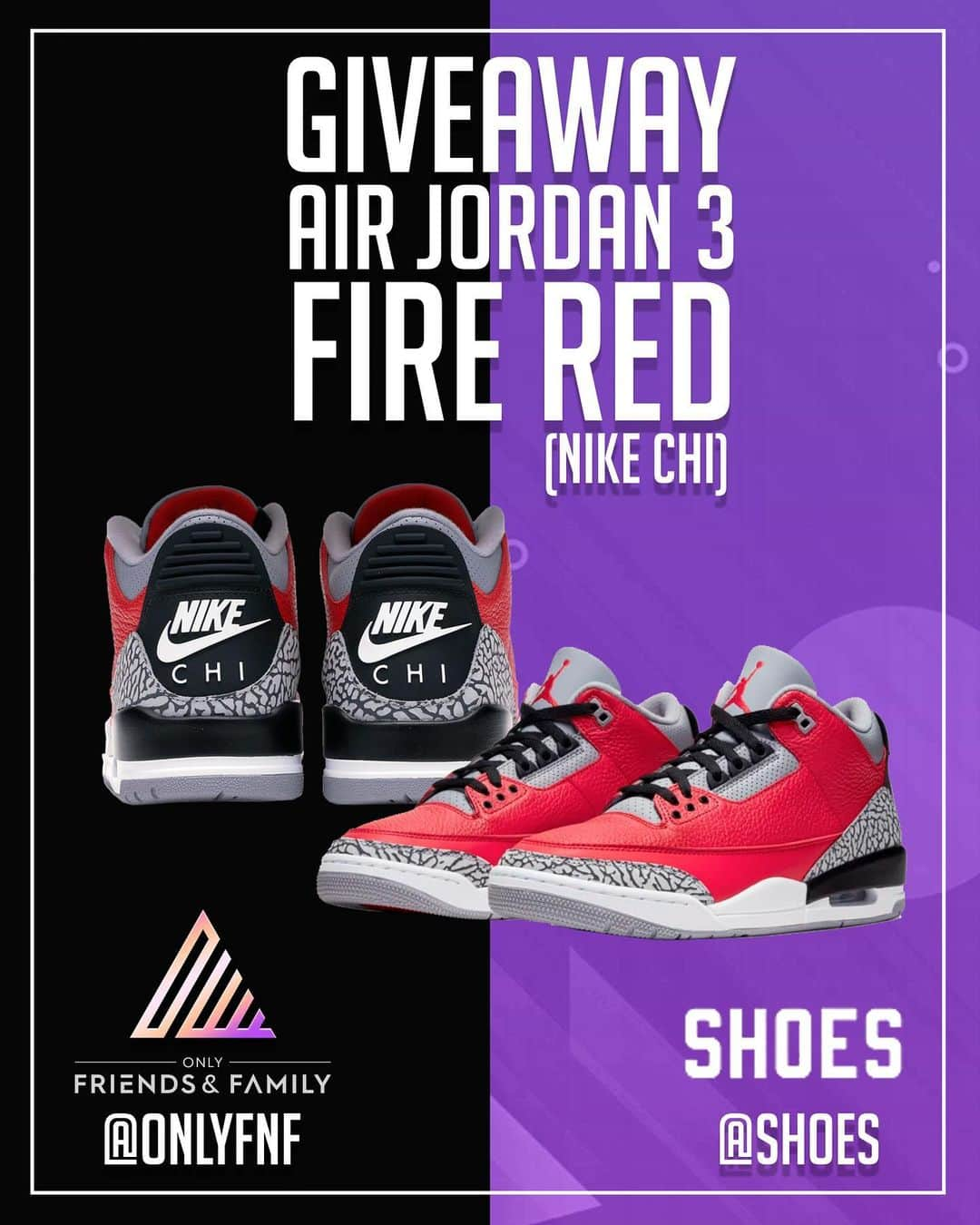 shoes ????さんのインスタグラム写真 - (shoes ????Instagram)「🚨GIVEAWAY🚨‘JORDAN 3 FIRE RED’ NO PURCHASE NECESSARY  TO ENTER to WIN: 1. Follow @shoes and @onlyfnf 2. Comment your size AND tag as many friends as you like 3. Like this post 4. Share this post on your story  Each comment complete with size, friend tag and like will count as (1) entry. ONE random winner will be selected when this giveaway closes & will be notified via Direct Message. Deadline to enter: 11:59 pm EST October 2nd, 2020 . Winner will be announced on October 4th, 2020.  Instagram is not associated with this giveaway. US/Canada/UK residents only, age 18 and up. No purchase necessary to enter.  #contest #tagafriend #free #giveaway #instagramgiveaway #instagramcontest #shoes #footwear #nikewomens #nike #fashion #nycfashion #nyc #freeshoes #freestuff #freestufffinder #nikeairmax95 #nikeairmax #nikeshoes #nikegiveaway #airmax95 #backtoschool #backtoschooloutfit  #sneakers #sneaker #sneakerhead #nikes #nike✔️」9月26日 9時27分 - shoes