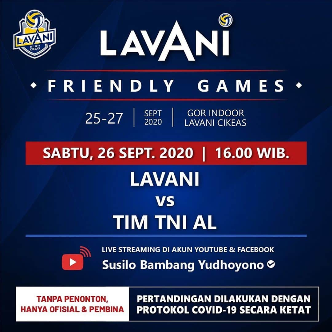 アニ・ユドヨノさんのインスタグラム写真 - (アニ・ユドヨノInstagram)「Saksikan lanjutan kegiatan “Lavani Friendly Games” yang dilaksanakan di GOR Indoor Lavani Cikeas pada sore hari ini Pukul 16.00 WIB. Pertandingan kali ini akan mempertemukan Tim yang Tangguh, Tim TNI AL vs Lavani.   Pertandingan ini akan disiarkan secara langsung (livestreaming) melalui akun Youtube dan Facebook Susilo Bambang Yudhoyono. Jadi, bagi para pecinta olahraga bola voli, selamat menikmati weekend dengan menyaksikan bola voli di sore hari nanti.」9月26日 11時44分 - aniyudhoyono