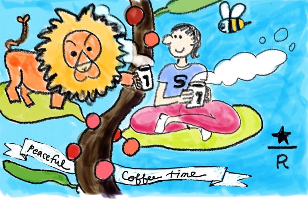 のインスタグラム：「スターバックスの楽しいお絵かきセッションに参加してみましたー！ ホント楽しかった。絵を描くって夢中になるね。 #starbucks  #ロースタリー東京セッション」