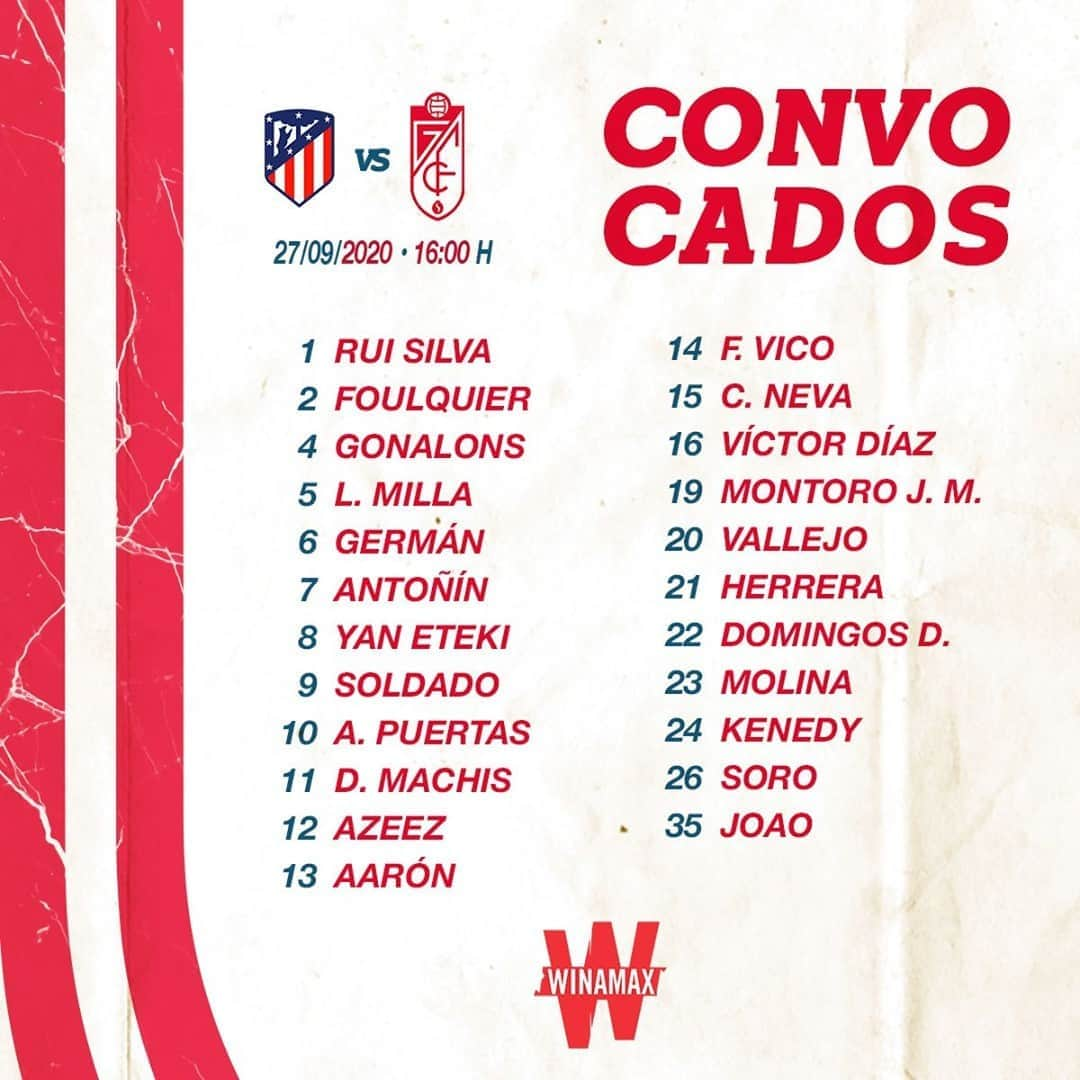 グラナダCFさんのインスタグラム写真 - (グラナダCFInstagram)「📋 Convocatoria  Lista de 23 convocados para el #AtletiGranada ⠀ ⠀ @winamax_espana @winamax ⠀ ⠀ #LaLigaSantander  #EternaLucha」9月27日 2時24分 - granadacf