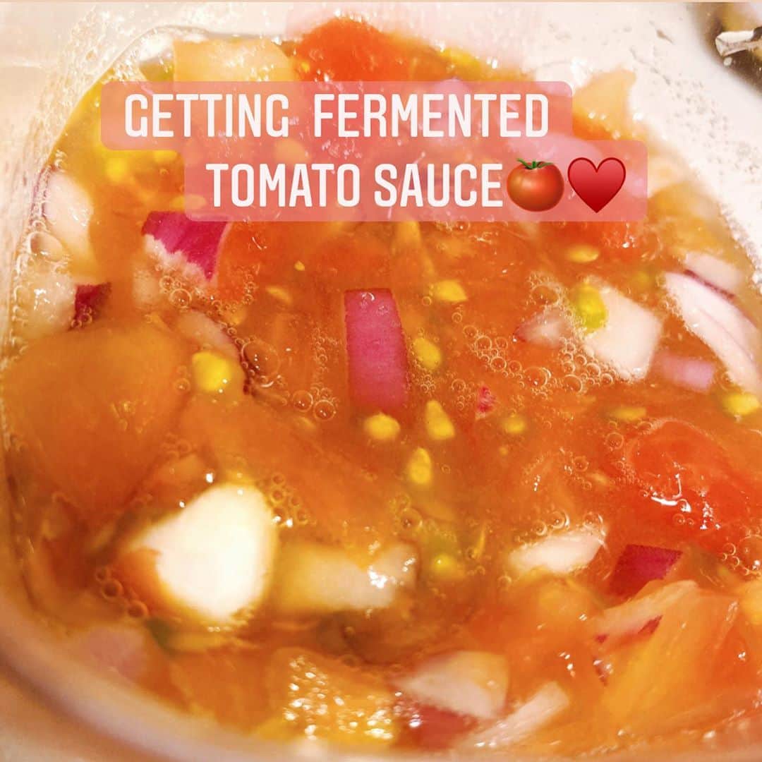 大野南香さんのインスタグラム写真 - (大野南香Instagram)「* 【🍅Chilled Sōmen with Tomate & Basil🍅】 Currently I've been very obsessed with "fermentation" and trying to get to understand how it works for health, taste and digestion. Here I tried fermented tomato sauce!🍅  There is much Sōmen (Japanese thin noodle) left so I used it instead of pasta. 😁 As for home cooking, it is fun to make what you feel like with something you have had at home! ︎︎﻿ ︎︎﻿☺︎︎﻿ ︎︎﻿ ︎︎﻿☺︎︎﻿ ︎︎﻿ ︎︎﻿☺︎︎﻿ 【🍅トマトの冷製そうめん🍅】 食べ物についてたくさん勉強するうちに、最近はとても"発酵"に興味が湧いて、いろんな発酵食品とか、発酵調味料とか、発酵の仕組みについて学ぶようになった☺️まだまだ知らないことがたくさんあるけど、自分でも試しに作ってみながら、徐々に理解できるようになるといいな☺️ 今回はトマトを乳酸菌発酵させてみたよ💡玉ねぎとお塩を加えて様子を見ながら放置！ぷくぷくしてきて、味がだんだんまろやかになっていくのを観察するのが地味にたのしいおうち時間😂  #everydayhappy ︎︎﻿ ︎︎﻿☺︎︎﻿」9月26日 21時16分 - minaka_official