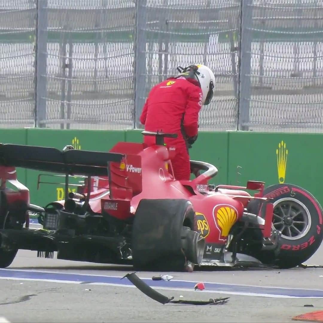 F1さんのインスタグラム写真 - (F1Instagram)「Red flag at Sochi! Sebastian Vettel loses the back end and crashes into the wall towards the end of Q2. The Ferrari driver is out of the car - and even picks up his own front wing  After the restart, Lewis Hamilton only JUST squeezes into Q3, crossing the line for his flying lap with 1.25 seconds remaining!  #F1 #Formula1 #RussianGP #Vettel」9月26日 21時55分 - f1