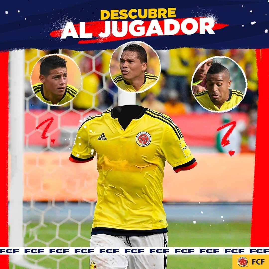 サッカー コロンビア代表チームのインスタグラム：「¿Puedes adivinar el jugador incógnito? 🤔  🔍 Fue último jugador en anotar un gol 🆚 🇻🇪 por Eliminatorias   @jamesrodriguez10 ❓ @goleador70 ❓ @macnellytorres010 ❓  Comenta con tu respuesta ✍️」