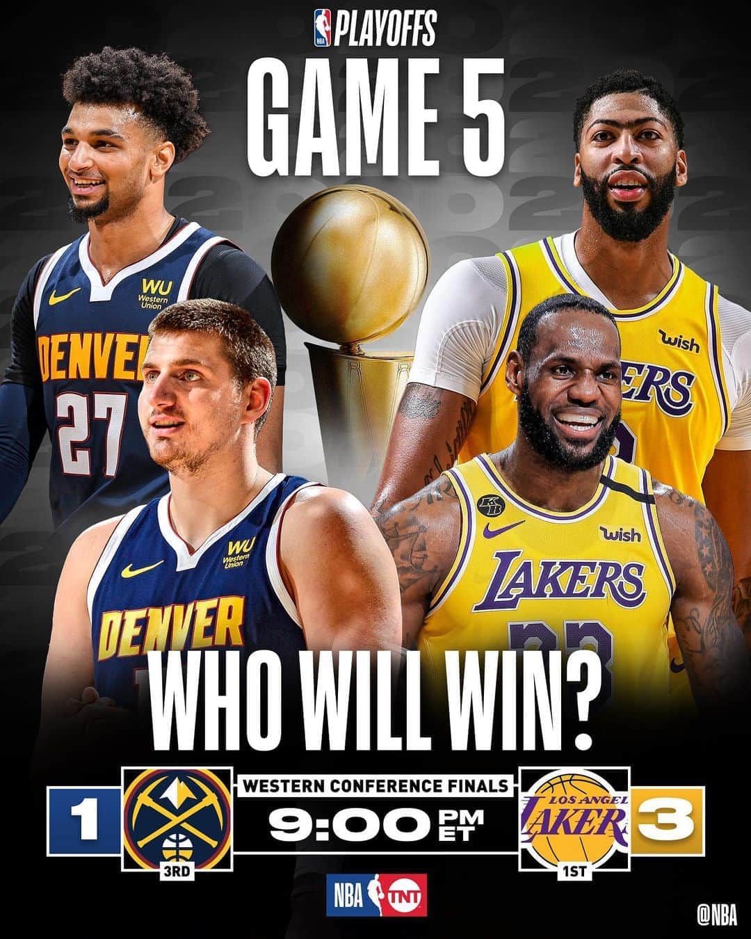 NBAさんのインスタグラム写真 - (NBAInstagram)「Will the @nuggets force a Game 6 in the WCF... or will the @lakers advance to the 2020 #NBAFinals presented by YouTube TV??  Find out 9:00pm/et @nbaontnt!」9月27日 1時03分 - nba