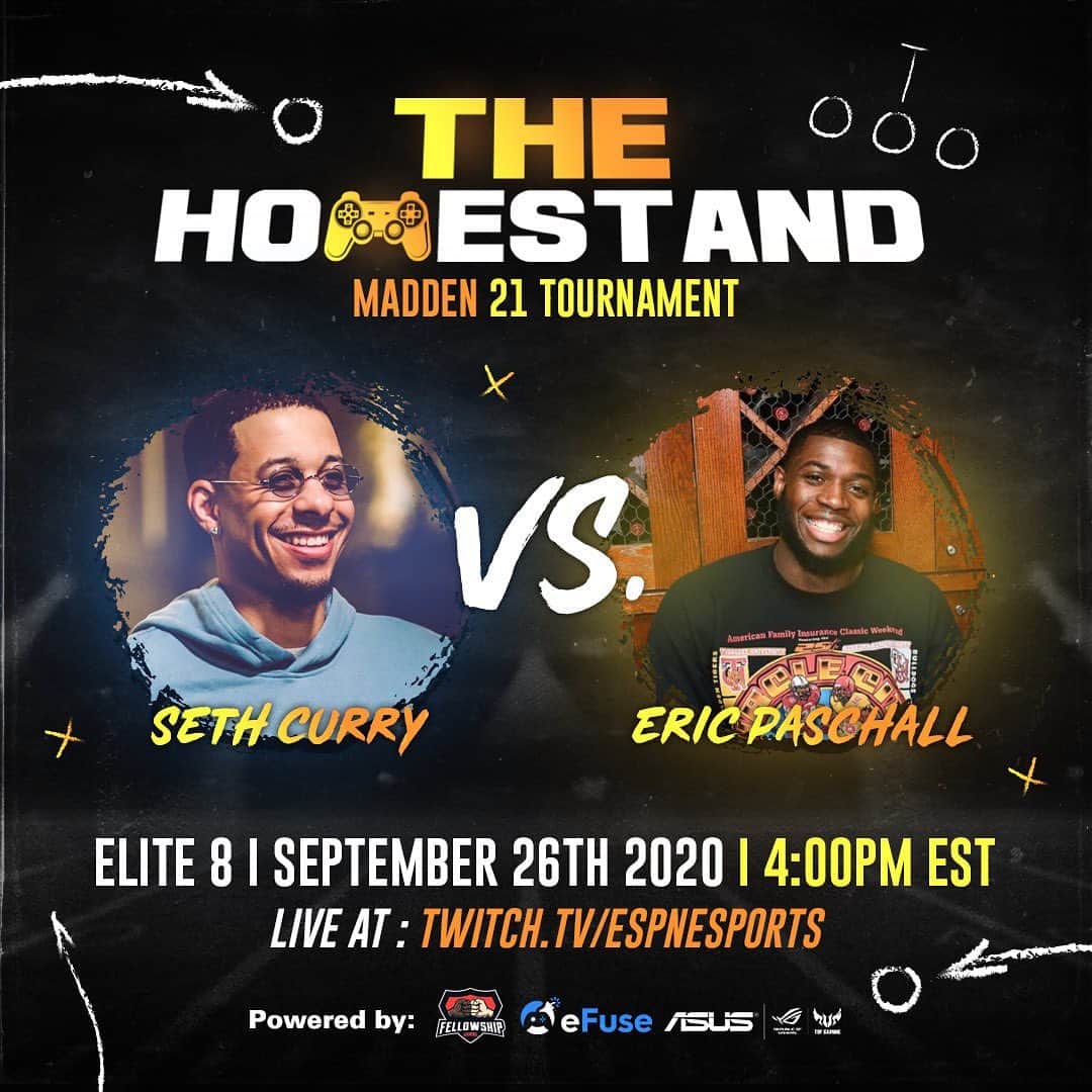 セス・カリーのインスタグラム：「Can I beat @epaschall in Madden 21 🤔  We’ll be facing off in the @EA #Homestand Madden 21 tournament today at 4PM ET   Tune in here 👇 @asususa @rog_na  Twitch.tv/ESPNesports」
