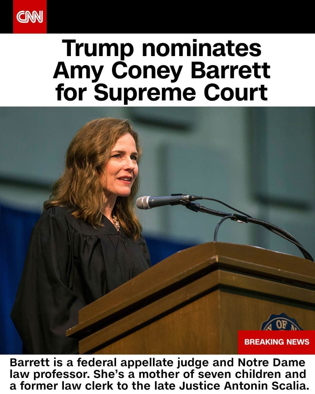 CNNさんのインスタグラム写真 - (CNNInstagram)「President Trump announces he is nominating Amy Coney Barrett, a conservative federal appeals court judge, to succeed the late Justice Ruth Bader Ginsburg on the US Supreme Court. Tap the link in our bio for more.⁠ (📸: Robert Franklin/The South Bend Tribune/AP)」9月27日 6時14分 - cnn