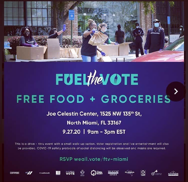 レイ・アレンのインスタグラム：「On Sunday, September 27th @WhenWeAllVote is hosting #FueltheVote — a drive-thru food distribution event in the Miami area. Listen to a live DJ, pick up a free meal and shelf-stable food for you and your family, and make a plan to vote this November. Get more information here: weall.vote/ftv-miami #vote」