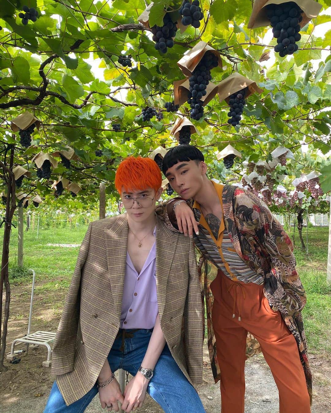 Noah（ノア）さんのインスタグラム写真 - (Noah（ノア）Instagram)「Serving vineyard realness 🍇  Check out our Youtube channel for the closer look! #TaikiNoah#Nanushka#Grapepicking」9月27日 19時48分 - noah_bbb