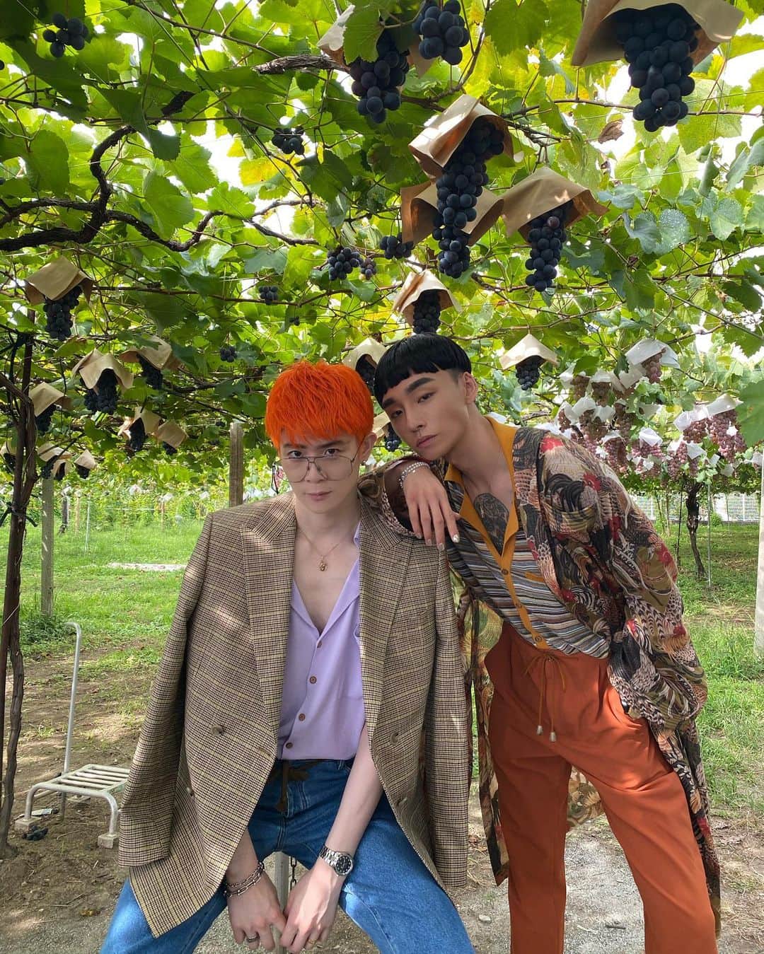 Noah（ノア）のインスタグラム：「Serving vineyard realness 🍇  Check out our Youtube channel for the closer look! #TaikiNoah#Nanushka#Grapepicking」