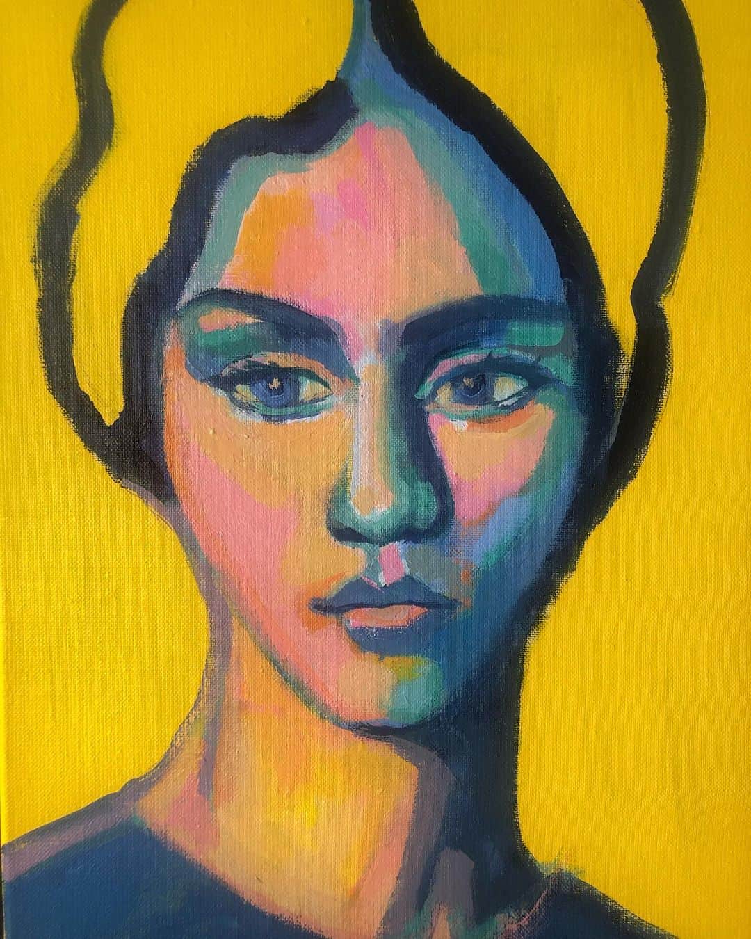 ヤナ・スクラのインスタグラム：「Mila 30x40cm acryl on canvas SOLD!  . . . Ik zet dit er maar even bij voor die ene galerie in New York: #contemporaryart #portrait #painting ehmm wat nog meer? #royalsocietyofportraitpainters @schradinova #sluijters #keesvandongen #jawlensky」