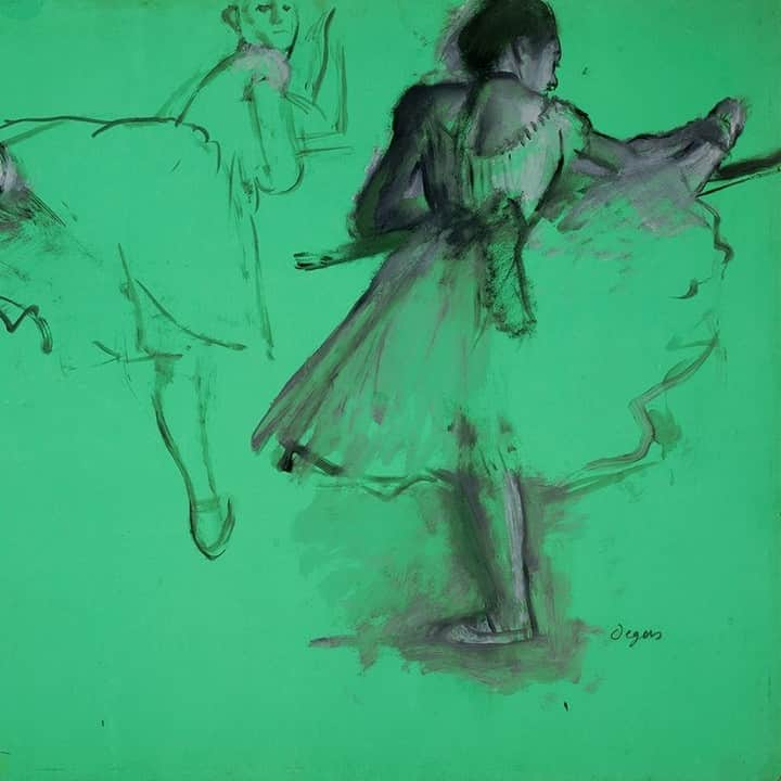 大英博物館さんのインスタグラム写真 - (大英博物館Instagram)「This drawing of two ballet dancers rehearsing at the barre was one of Edgar Degas’ earliest studies of the subject, which would become one of his most well-known themes 💃  The French artist regularly attended ballets at the Paris Opera, and even gained access to its backstage and rehearsal spaces. He died #onthisday in 1917.  Find out more about this work in our Prints and Drawings virtual gallery, where you can explore everything from Old Masters to contemporary artists – link in bio.   🔎 Edgar Degas (1834–1917), ‘Dancers practising at the barre’. Oil thinned with turpentine on prepared green paper, 1876-1877.   #EdgarDegas #Degas #ballet #ballerina」9月27日 22時31分 - britishmuseum