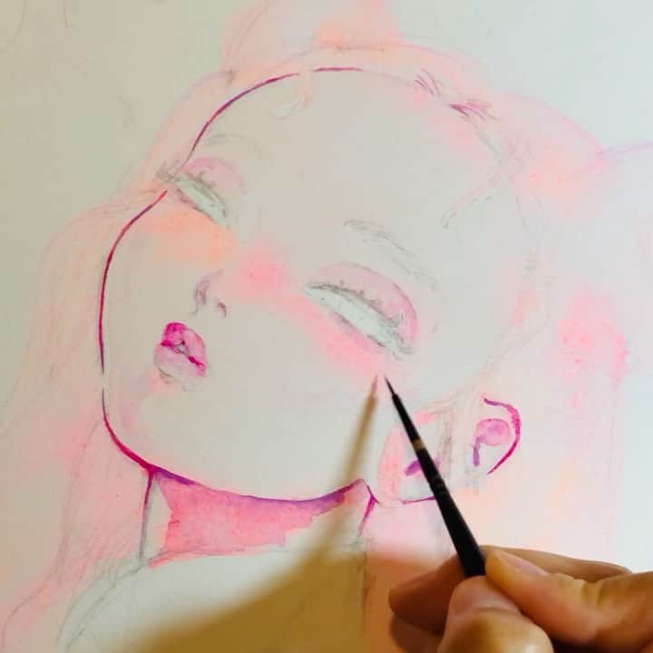 eimiのインスタグラム：「👄  #eimicroquis #eimi #AzamiEimi #illustration #drawing #イラストレーション #girlsillustration #pink #artwork  #timelapse」