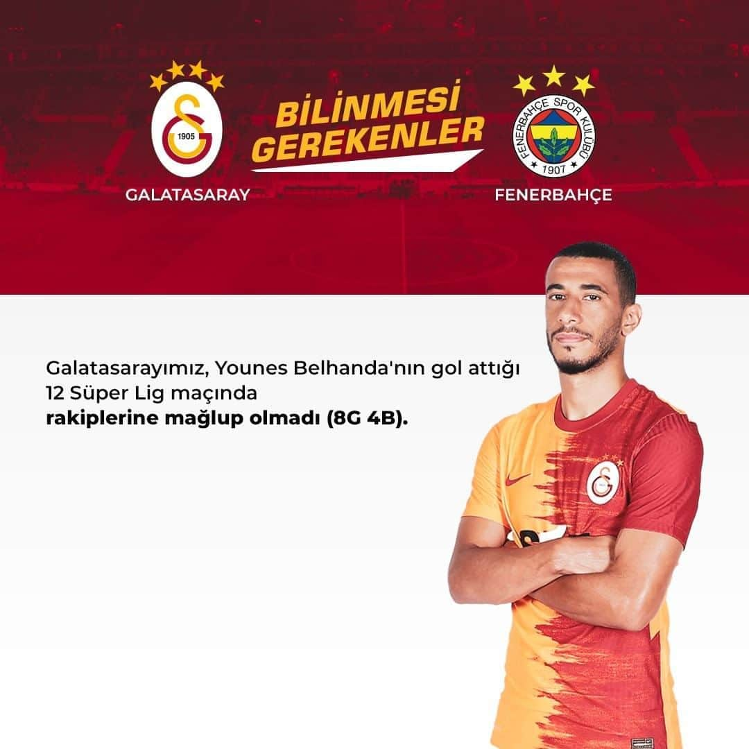 ガラタサライSKさんのインスタグラム写真 - (ガラタサライSKInstagram)「Galatasarayımız, Süper Lig'in 3. haftasında Fenerbahçe ile karşılaşacak. Ali Sami Yen Spor Kompleksi Türk Telekom Stadyumu'nda 27 Eylül Pazar günü oynanacak olan karşılaşma saat 19:00'da başlayacak.  Maç öncesinde Opta verileri ışığında öne çıkan istatistikler şu şekilde:  - 2020/21 Süper Lig sezonunun ilk iki haftasında en fazla isabetli şut çeken (18), net gol pozisyonuna giren (12) ve gol beklentisi yakalayan (6.74 xG) takım Galatasarayımız.  - Kolombiyalı yıldızımız Radamel Falcao, kariyeri boyunca Fenerbahçe'ye karşı sahaya çıktığı dört maçta (ikişer Süper Lig ve Şampiyonlar Ligi ön eleme) dört gole doğrudan katkı sağladı (3 gol & 1 asist).  - Yeni transferlerimizden Emre Kılınç, Fenerbahçe'ye rakip olduğu son üç Süper Lig maçında birer gole doğrudan katkı sağladı (2 gol & 1 asist).  - Hollandalı oyuncumuz Ryan Donk'un Süper Lig kariyerinde en fazla gol attığı rakibi Fenerbahçe (3).  - Teknik Direktörümüz Fatih Terim, Erol Bulut'un çalıştırdığı takımları (Yeni Malatyaspor x2 ve Alanyaspor) konuk ettiği üç Süper Lig maçını da gol yemeden kazandı.  - Galatasarayımız, Younes Belhanda'nın gol attığı 12 Süper Lig maçında rakiplerine mağlup olmadı(8G 4B).  - #Galatasaray ile Fenerbahçe arasında 2014/15 sezonundan bu yana oynanan 12 Süper Lig maçının dokuzunda ilk yarılar berabere bitti ve taraflar beş gol attı (Galatasaray 2-3 Fenerbahçe).  - Sezonun ilk iki haftasında rakiplerine en az şut imkanı veren takım Fenerbahçe (9).  - Fenerbahçe kalecisi Altay Bayındır'ın Süper Lig kariyerinde en fazla gol yediği iki takımdan biri Galatasaray (9; Sivasspor ile eşit).  - Fenerbahçe Teknik Direktörü Erol Bulut, Süper Lig kariyerinde şampiyonluk yaşamış takımlara konuk olduğu 17 maçın hiçbirini kazanamadı (4B 13M) ve sadece bir karşılaşmada rakibine gol izni vermedi (toplam 32 gol).」9月27日 22時41分 - galatasaray