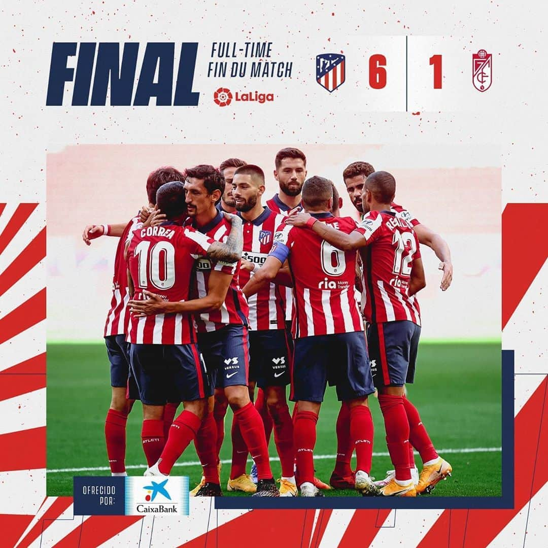 アトレティコ・マドリードさんのインスタグラム写真 - (アトレティコ・マドリードInstagram)「⏱ 90'+4'  #AtletiGranada 6️⃣-1️⃣ 🔝 ¡ᴘᴀʀᴛɪᴅᴀᴢᴏ ʏ ᴛʀᴇꜱ ᴘᴜɴᴛᴏꜱ! 🔝  -  Not a bad way to kick off @LaLiga 😉  -  🅅 🄸 🄲 🅃 🄾 🄸 🅁 🄴 à la maison pour bien commencer la saison !  🔴⚪ #AúpaAtleti」9月28日 0時58分 - atleticodemadrid