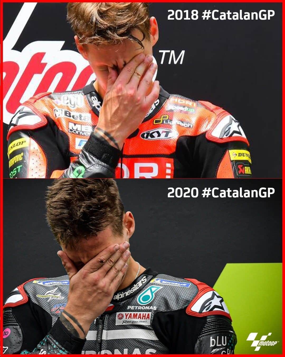MotoGPさんのインスタグラム写真 - (MotoGPInstagram)「First GP victory 🆚 3rd #MotoGP victory at the #CatalanGP 🏁 Different season, different class, but same emotional @fabioquartararo20 😢 #FQ20」9月28日 1時45分 - motogp