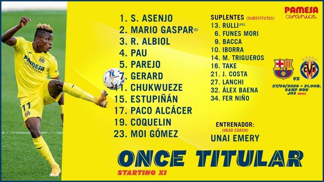 ビジャレアルCFさんのインスタグラム写真 - (ビジャレアルCFInstagram)「¡Y aquí tenéis a los once amarillos que saltarán al césped del Camp Nou en el inicio frente al @fcbarcelona! . ¡💛 Vaaaaaaaaamoooooooos 💛! .  Here are the 11 Yellows who will line up at at Camp Nou to face @fcbarcelona!  . 💛 Vaaaaaaaaamoooooooos 💛! .  #Villarreal #Futbol #Football #Soccer #LaLiga」9月28日 2時55分 - villarrealcf