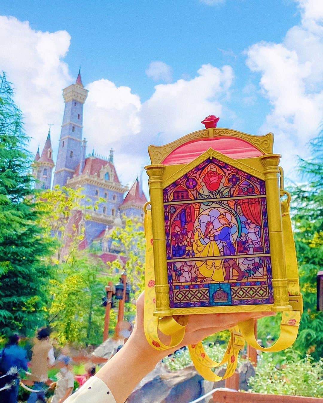 のインスタグラム：「🌹🏰📚﻿ ﻿ ﻿ 今日から発売された 美女と野獣アイテムの中で﻿ いっっっっっっちばん欲しかったこれ！！﻿ ﻿ ﻿ ﻿ 美女と野獣の﻿ #ポップコーンバケット …🍿🌹﻿ ﻿ 無事に買えましたー！😭😭🙏✨﻿ ﻿ ﻿ ﻿ ステンドグラスのデザインで可愛いよー😭💕﻿ ﻿ ストーリーにも たくさんのリアクション﻿ ありがとう！！！😭✨🏰﻿ ﻿ -----------------------------﻿ #disneysisters_jp#新エリア﻿ #ニューファンタジーランド ﻿ #美女と野獣エリア」