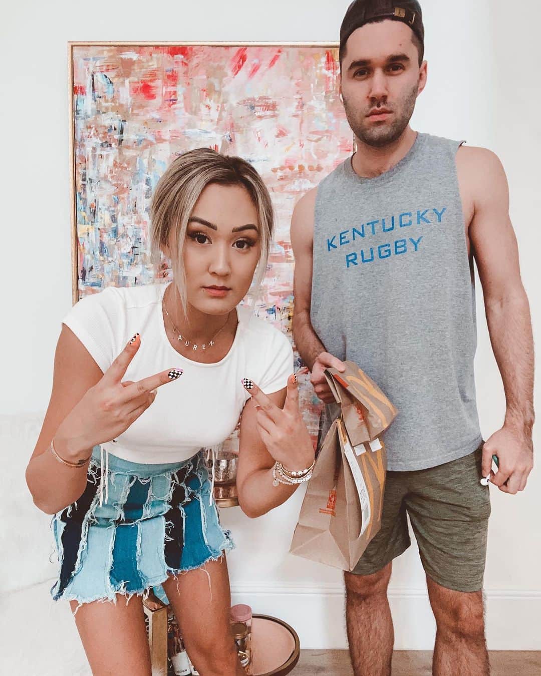 のインスタグラム：「I’m not *not* proud of this painting 🎨 part 1 of my mid-life crisis home makeover is up, ft @jeremymichael22 photobombing with McDs (who is not a cardboard cut out LOL contrary to popular belief)」
