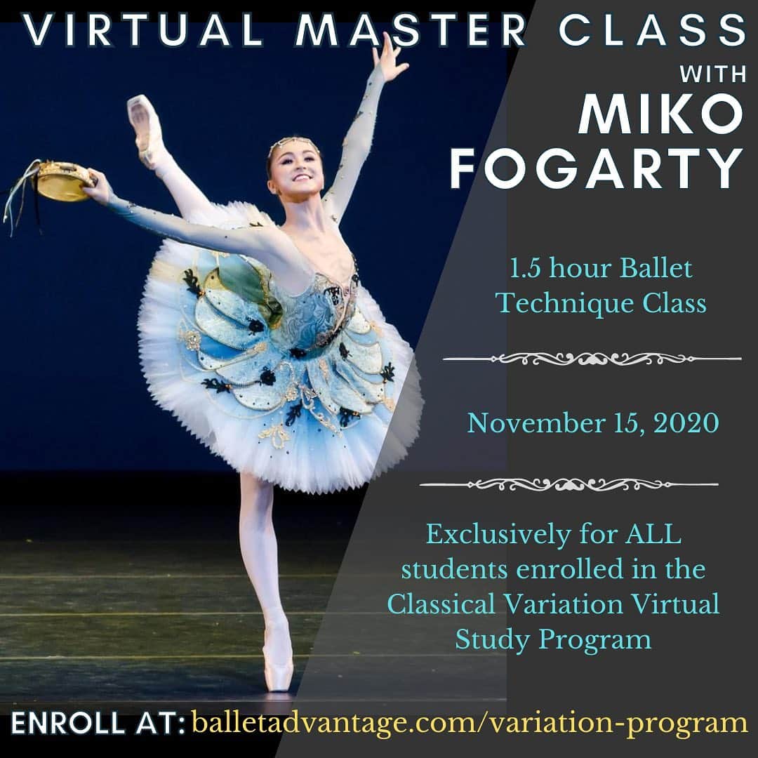 ミコ・フォガティのインスタグラム：「So excited to teach a virtual ballet technique class with @theballetadvantage ! Registration is now open so make sure to sign up before it fills up! 💕」