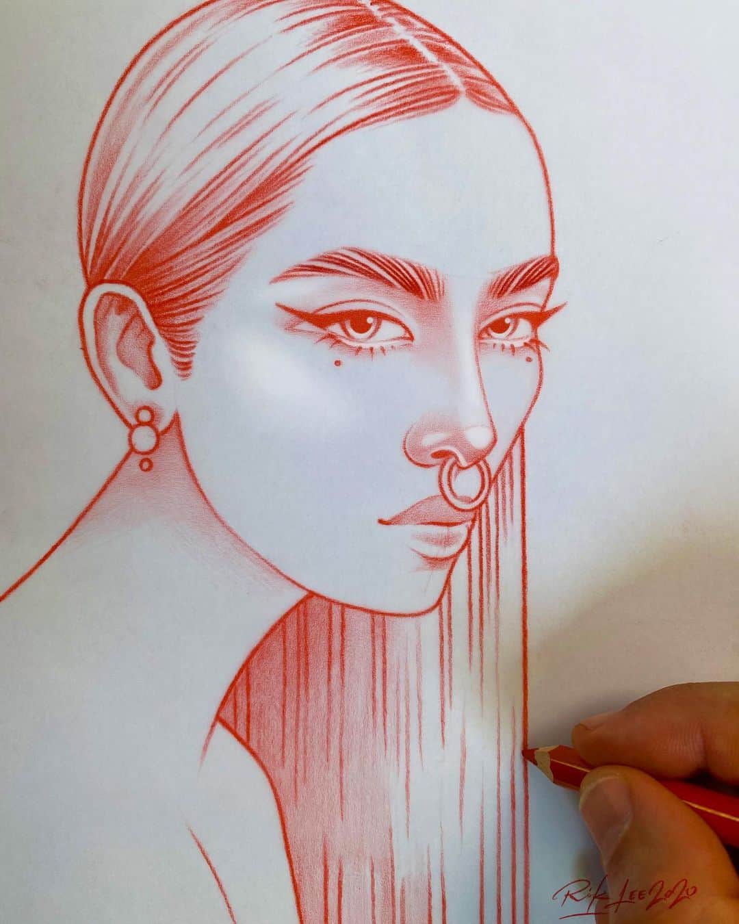 Rik Leeのインスタグラム：「This babe will feature in the next drawing of my zodiac series.  . #riklee #illustration #sketch #drawing #zodiac #babe #beauty #portrait #pencildrawing」