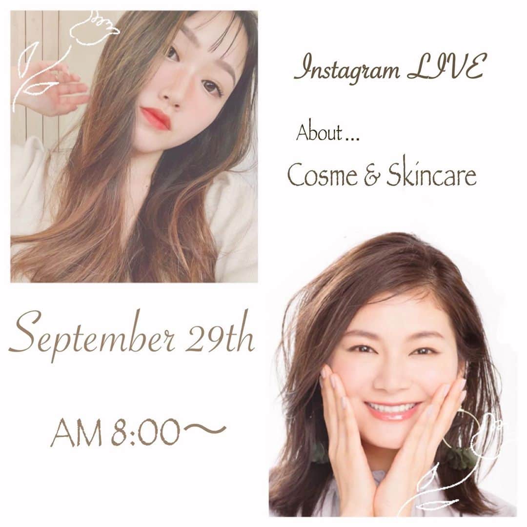 のインスタグラム：「明日9/29 朝8:00〜 まおちゃんと#インスタライブ　します🤍 ⋆ 朝早っ！笑 ⋆ 子供たちを送り出した後すぐなので、素で出ます🤣🙏💗 ⋆ ⋆ 愛用中スキンケア、コスメ、色々出すよー🥺 個人的にまおちゃんの最近のお気に入り韓国コスメが気になってるのん ⋆ ⋆ 出勤前・出勤中・おやすみの方ぜひ、 遊びきて〜ん😘😘 ⋆ ⋆ 筋トレ＋ボーリングの筋肉痛でマスカラ塗る腕上がるかなぁ爆 ⋆ ⋆ ⋆ #instafashion #instalive #instamood #makeup #fashion #fashiongram #beauty#beautycare #makeuplover #skincare #forbeauty」