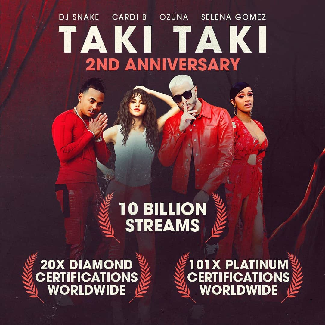 DJスネークさんのインスタグラム写真 - (DJスネークInstagram)「2 years of TAKI TAKI today, and I want to thank everyone who listened, partied, and vibed out to it. I’m in the studio working solo today but feeling thankful for the success of the record and shareing that success with @selenagomez @iamcardib @ozuna 🖤」9月29日 1時36分 - djsnake