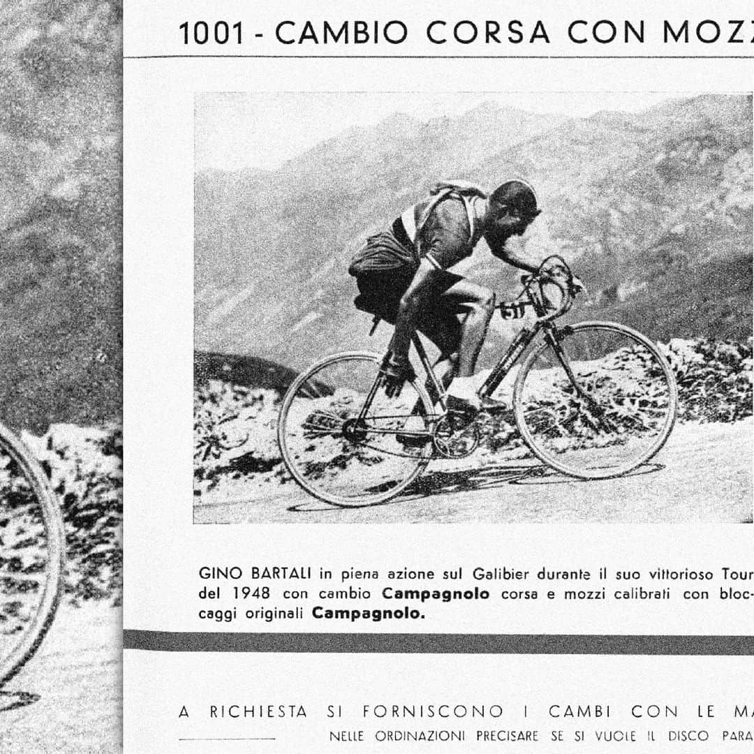 カンパニョーロさんのインスタグラム写真 - (カンパニョーロInstagram)「On May 4, 1940, Tullio Campagnolo patented his first version of the dual-rod gear changer, so-called because it used two rigid levers. The rod gear evolved into the Corsa 1001 version with which Gino Bartali won the Tour de France in 1948, and then into the Paris-Roubaix 1002 version, so-called in honor of Fausto Coppi for his victory in the homonymous race in 1950.  But gear technology had arrived at a turning point: the first derailleur with an articulated parallelogram, the Gran Sport 1012, debuted in 1950.   #Campagnolo #RideYourStory   Credit: Texts from the book CAMPAGNOLO LA STORIA CHE HA CAMBIATO LA BICICLETTA by P. Facchinetti e G. Rubino - © 2008 BOLIS EDIZIONI」9月28日 22時21分 - campagnolosrl