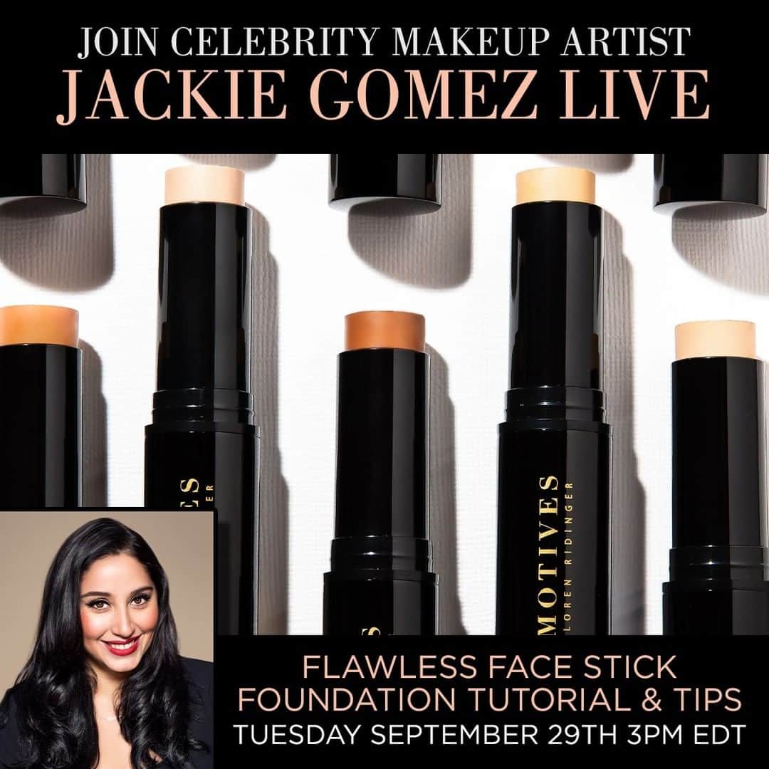 Motives Cosmeticsさんのインスタグラム写真 - (Motives CosmeticsInstagram)「🚨TOMORROW AT 3pm EDT🚨  Join Celebrity Makeup Artist @jackiegomezbeauty for a fun Instagram LIVE on the Motives page, learn about our new Flawless Face Stick Foundation + application tips & tricks.  . . . . . #motivescosmetics #motives #makeup #beauty #makeupartist #mua #girlboss #entrepreneur #beyourownboss #everydaymakeup #IGlive #foundationsticks #fawlessfoundationstick #flawlessfoundation #flawlesskin #foundation」9月28日 22時31分 - motivescosmetics